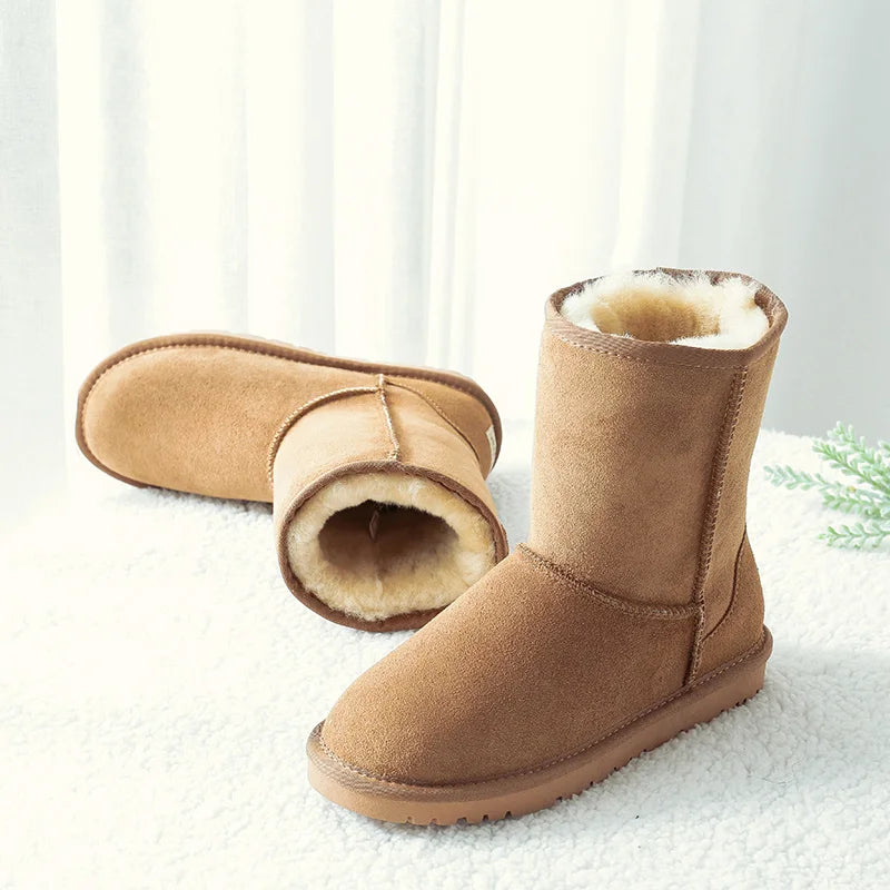 High Quality Fashion Women Classic Basic Australia Boots Genuine Cowhide Leather Natural Wool Lined Winter Non-Slip Shoes