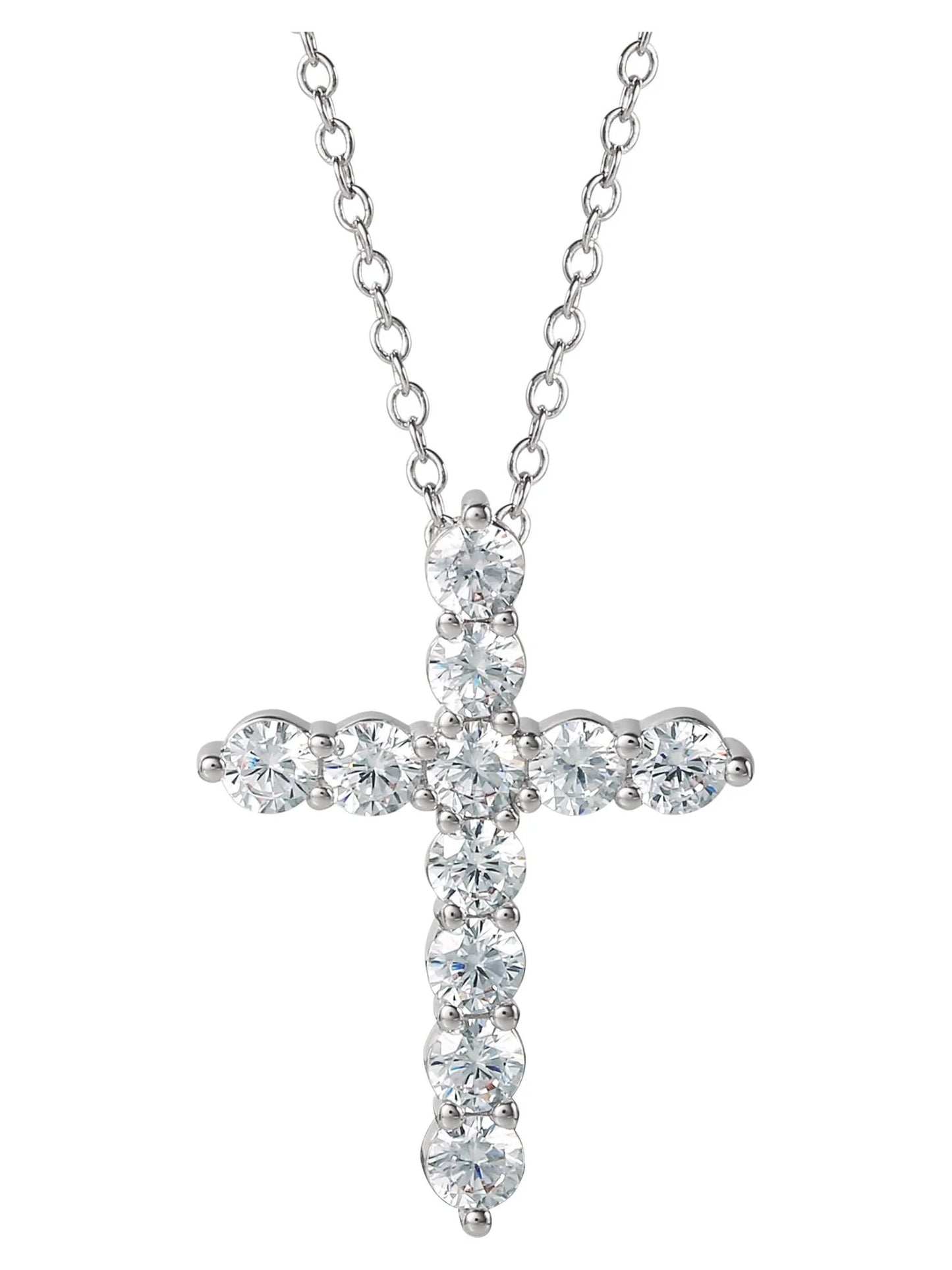 Fine Siver Plated Brass Cubic Zirconia Cross Pendant, 18" + 2" Ext Chain