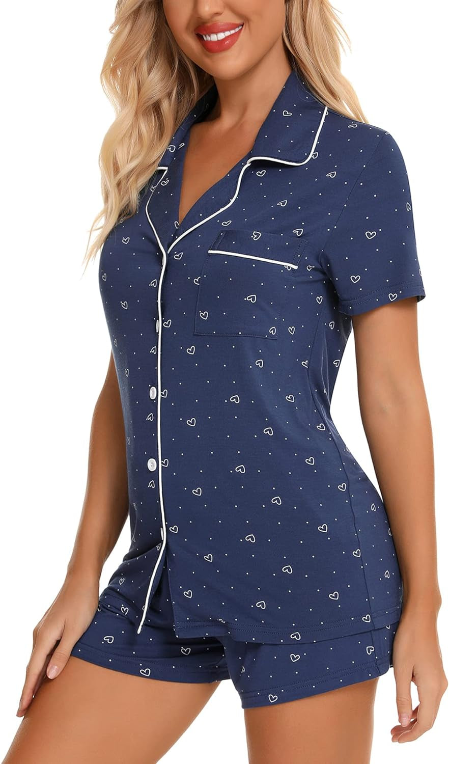 Women Pajamas Set Short Sleeve Sleepwear Womens Button down Nightwear PJ Set with Pockets S-XXL