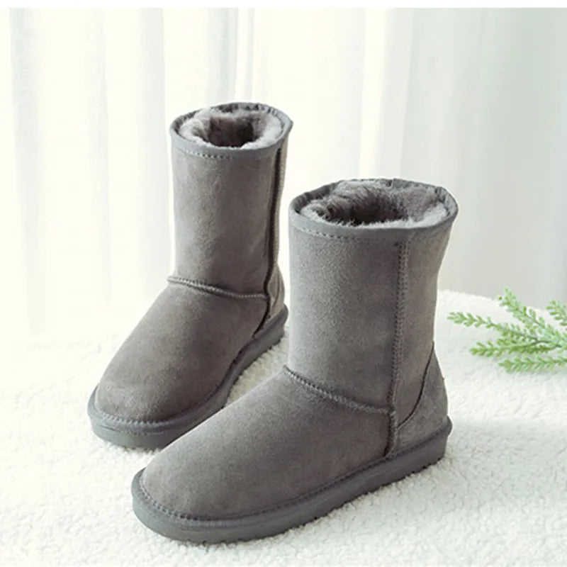 High Quality Fashion Women Classic Basic Australia Boots Genuine Cowhide Leather Natural Wool Lined Winter Non-Slip Shoes