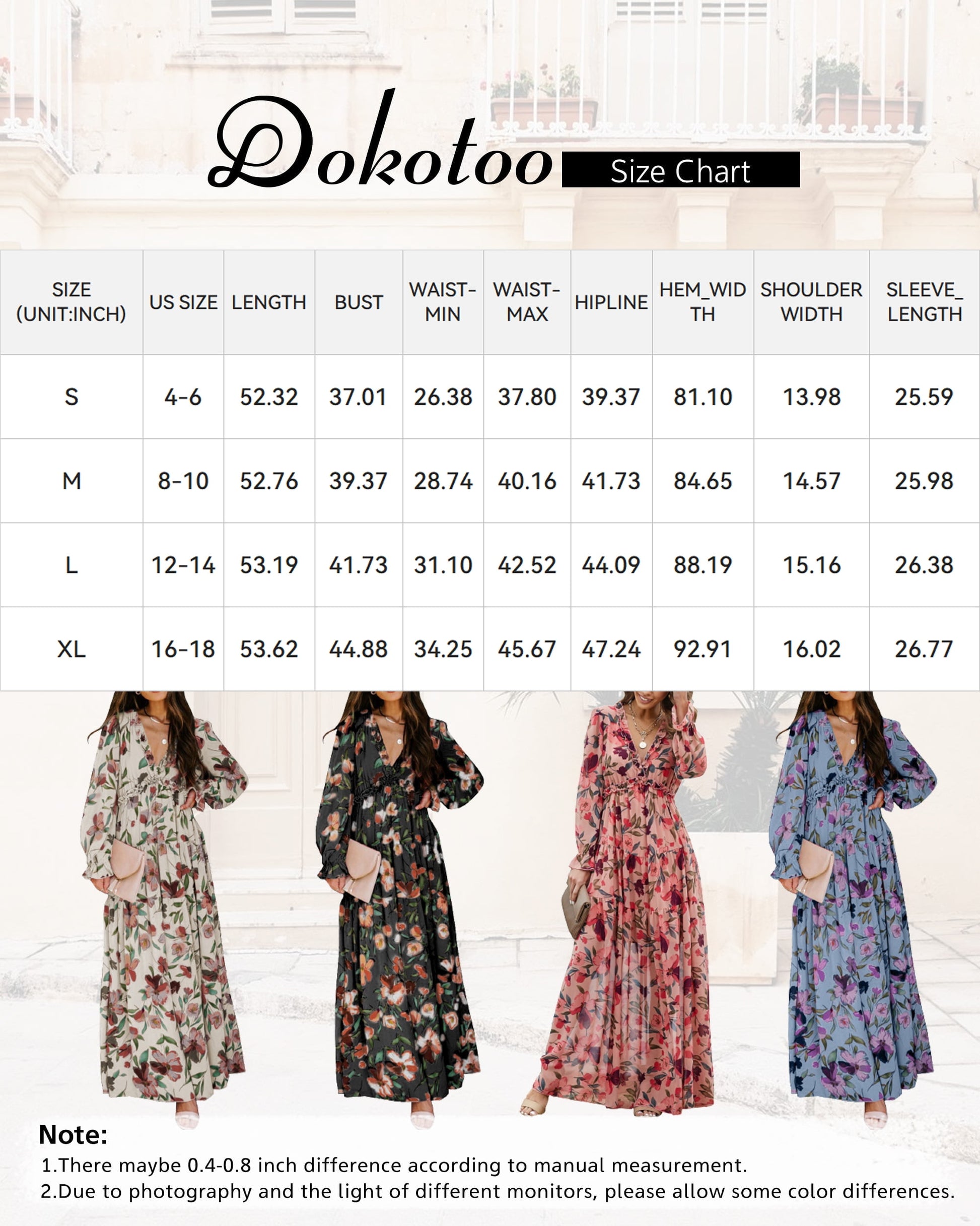 Women'S Black Floral Maxi Dresses Casual Deep V Neck Long Sleeve Evening Dress Cocktail Party Dress for Women, US 12-14(L)